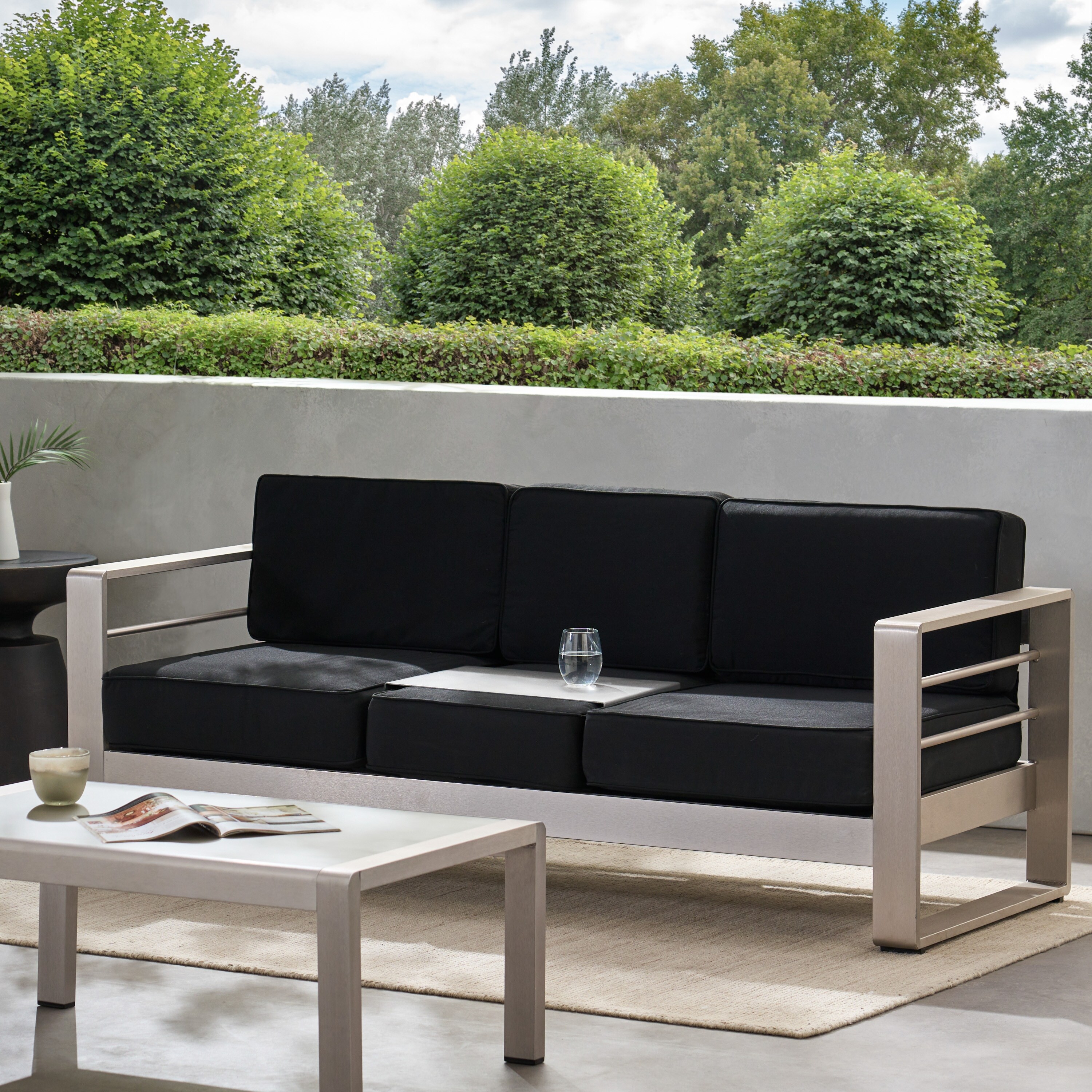 Cape Coral Aluminum and Sunbrella Outdoor 3 Seater Sofa with Cushions by Christopher Knight Home