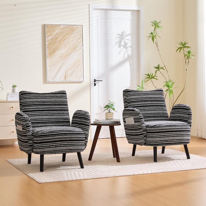 Boucle Upholstered Lounge Armchair, Reading Chair with Side Storage Pocket, Single Sofa Chair with Solid Wood Legs