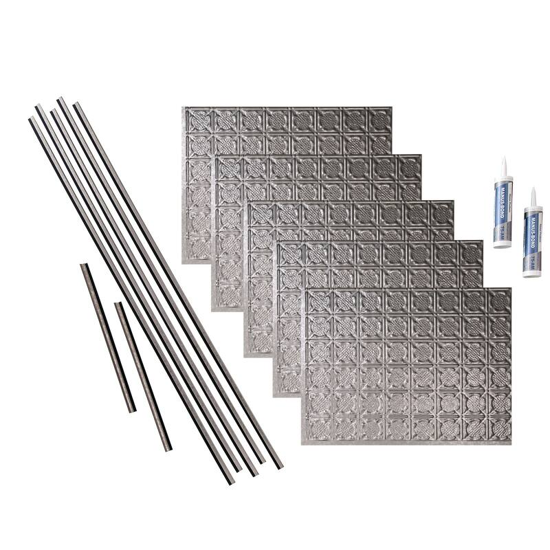 FASÄDE Traditional Style 6 Decorative Vinyl Backsplash Panel - 15 Sq Ft Kit - Galvanized Steel
