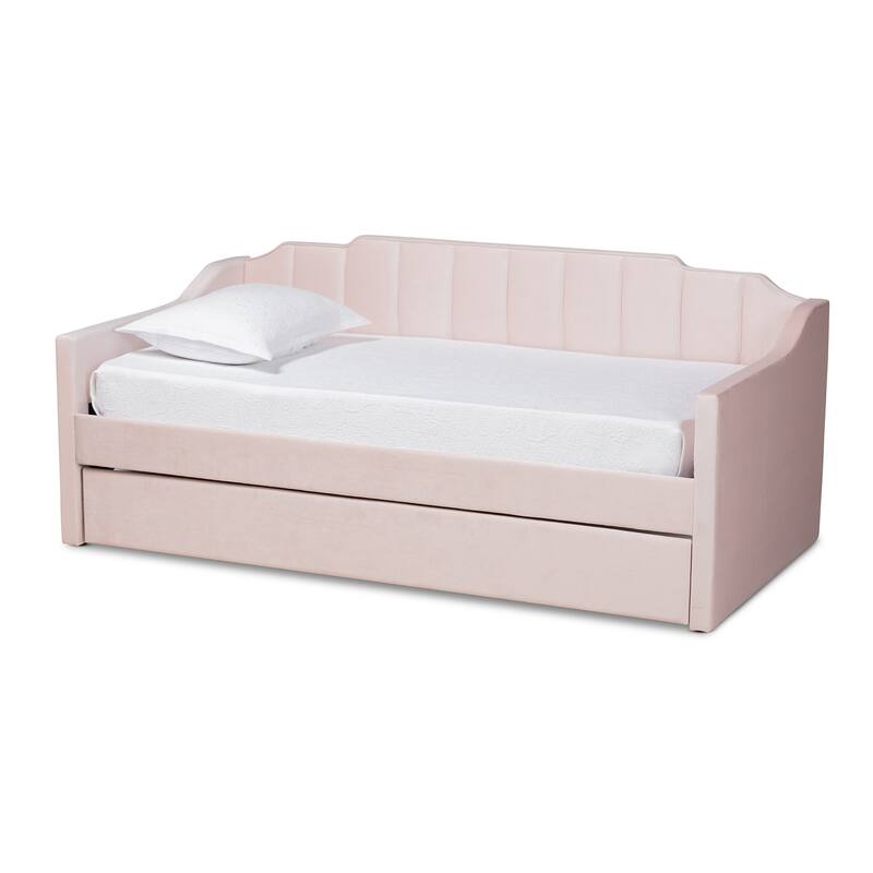 Lennon Modern and Contemporary Velvet Fabric Daybed with Trundle - Pink - Twin