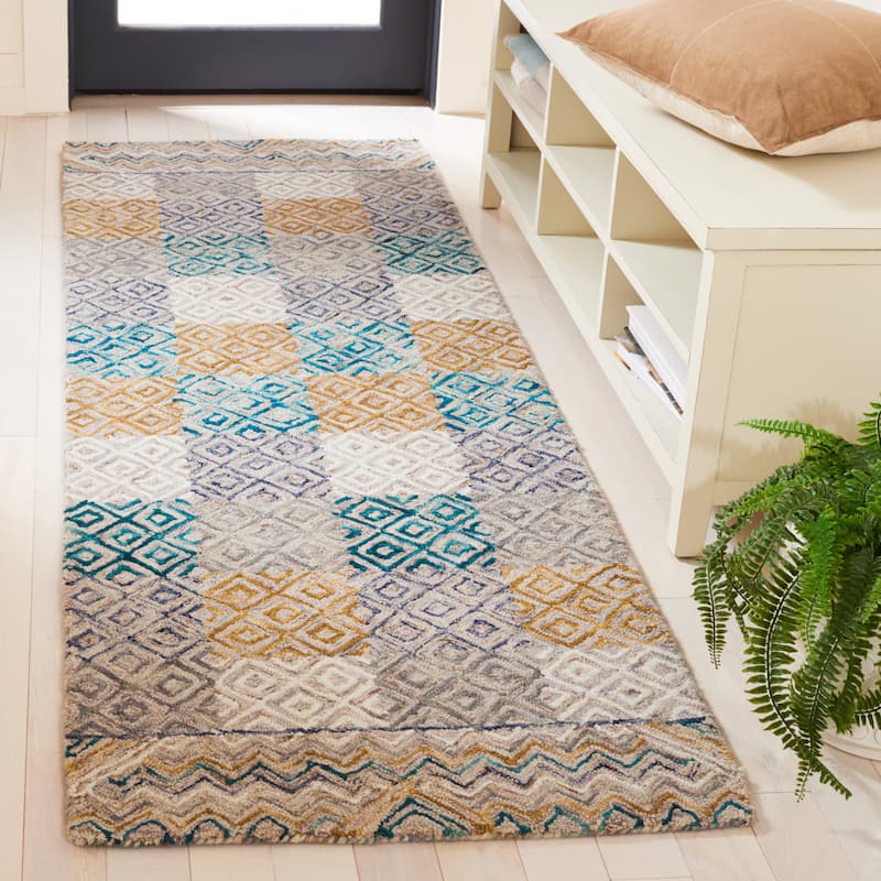 SAFAVIEH Handmade Aspen Gjystina Bohemian & Eclectic Tribal Wool - 2' 3" x 7' - Blue/Gold - Runner