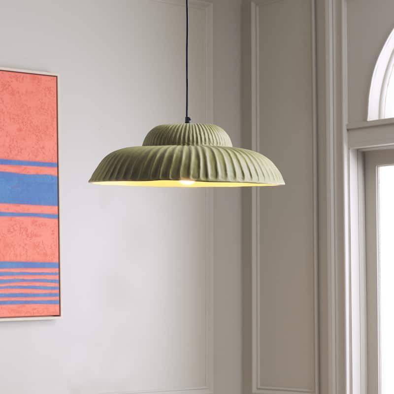 SAFAVIEH Destryn 21-Inch Paper Mache Pendant Light, Sculpted Dome Ceiling Fixture with Hardwired Installation, E26 Bulb Base