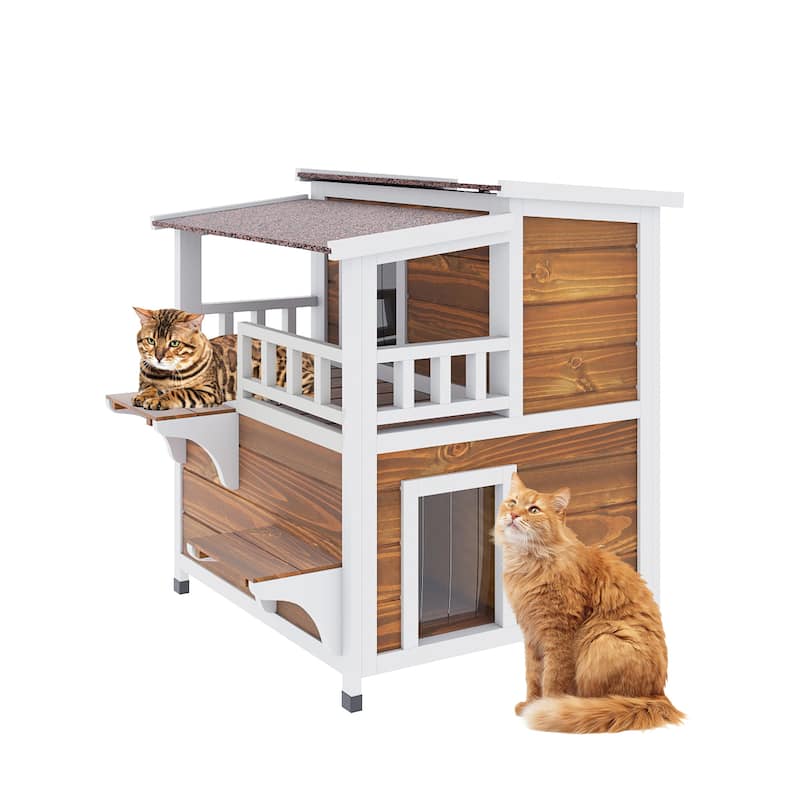 Moasis Two-Story Outdoor Cat House for 2 Cats, Cat Shelter with Openable Roof
