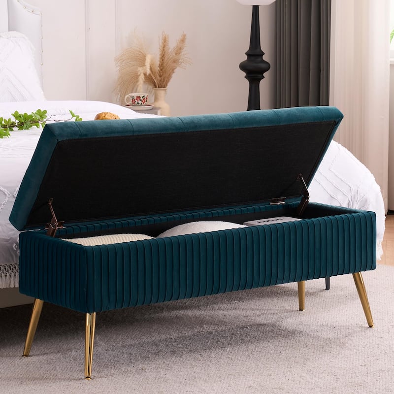 Velvet Storage Bench for Bedroom,End of Bed Bench for King Size Bed, Modern Upholstered Long Ottoman Bench for Entryway - 45" Wide - Teal
