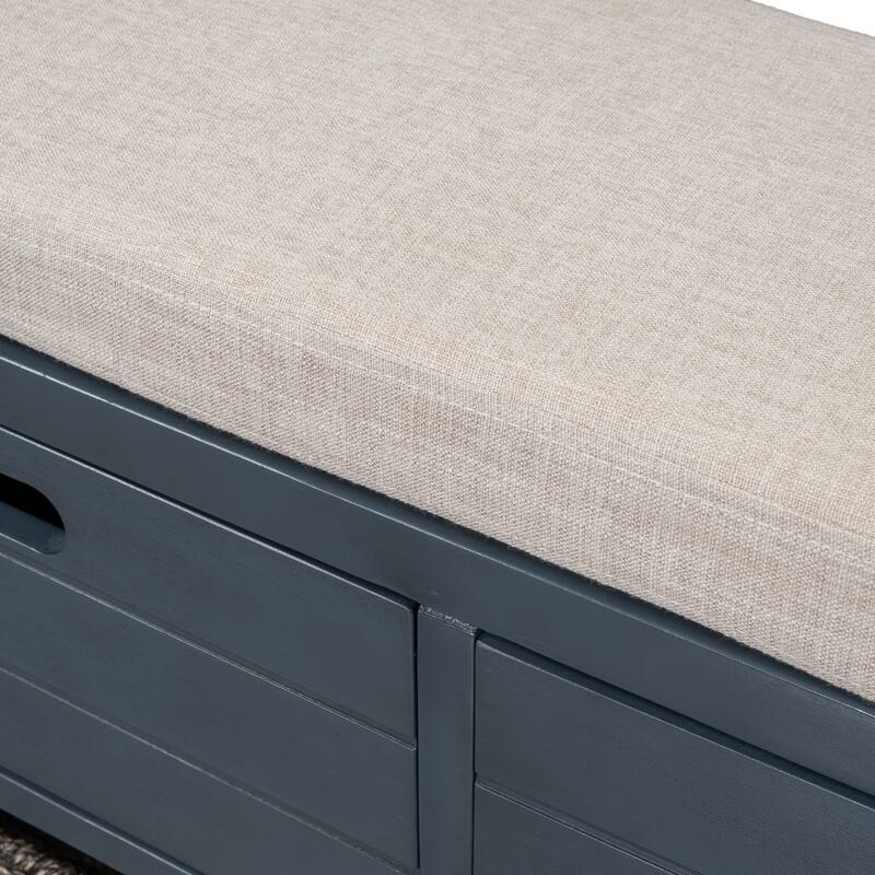 Storage Bench with Removable Basket and 2 Drawers, Fully Assembled Shoe Bench with Removable Cushion