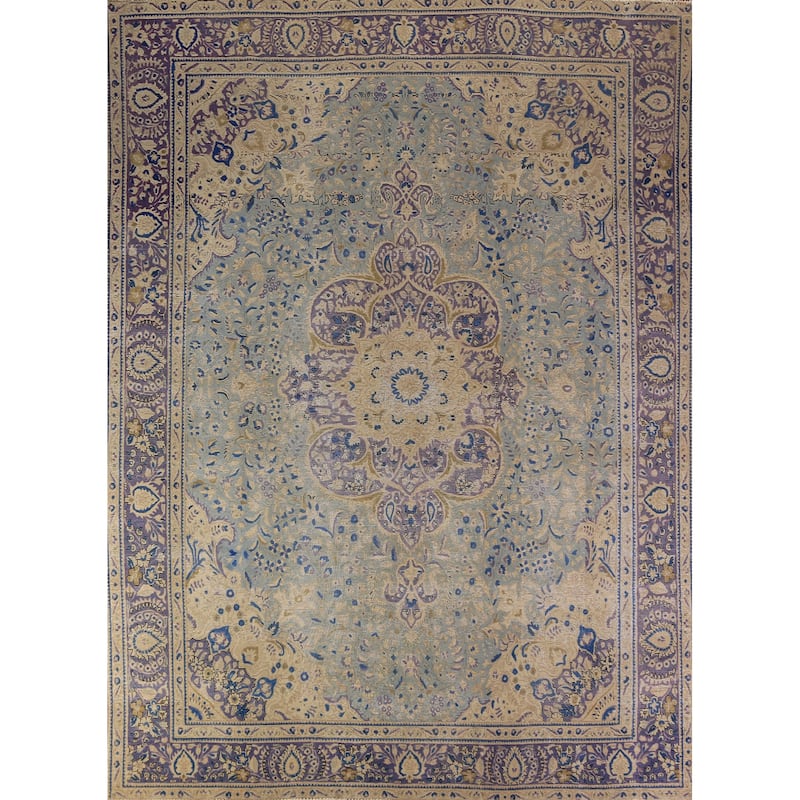 Floral Blue Medallion Tabriz Persian Area Rug Hand-Knotted Wool Carpet - 9'5"x 12'4"
