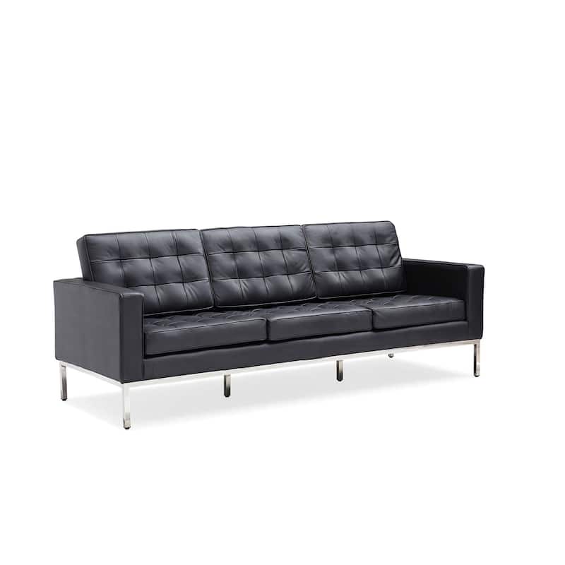 Black Leatherite Nailheads Florence 33''-83''W Multi-seat Sofa