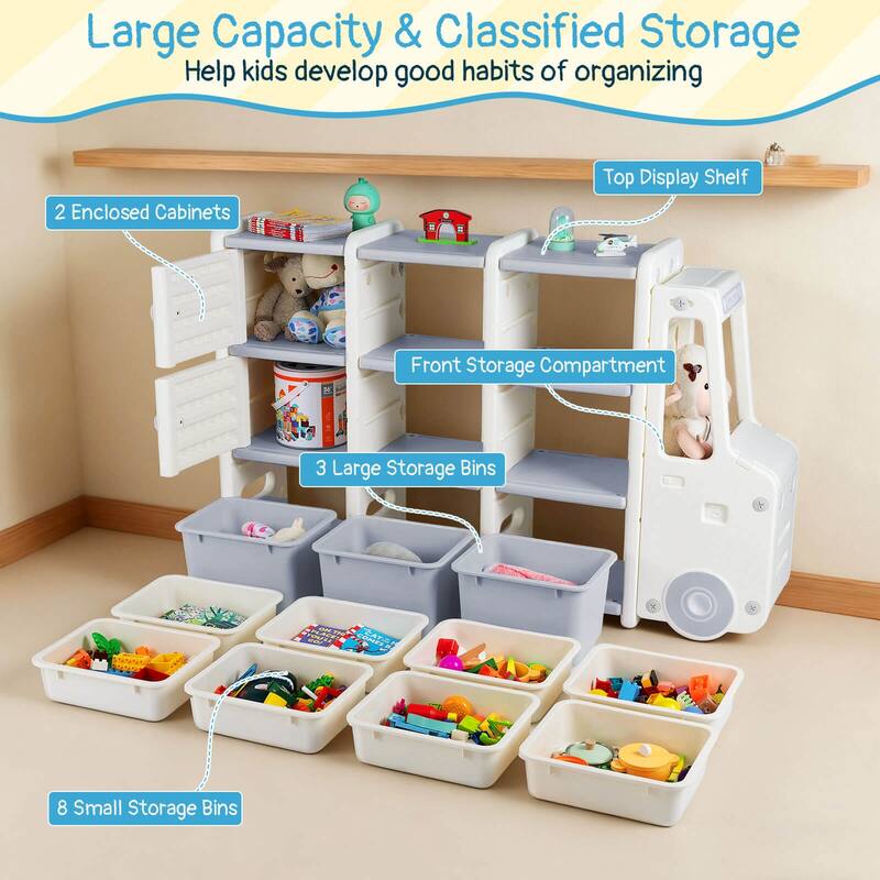 Costway Kids Toy Storage Organizer with 2 Cabinets & 11 Removable Bins - See Details