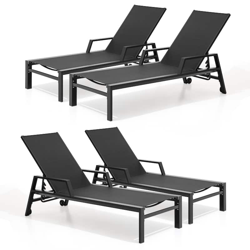 Outdoor Chaise Lounges Patio Lounge Chairs Aluminum with Adjustable Back and Wheels - See Picture - Set of 4, Black