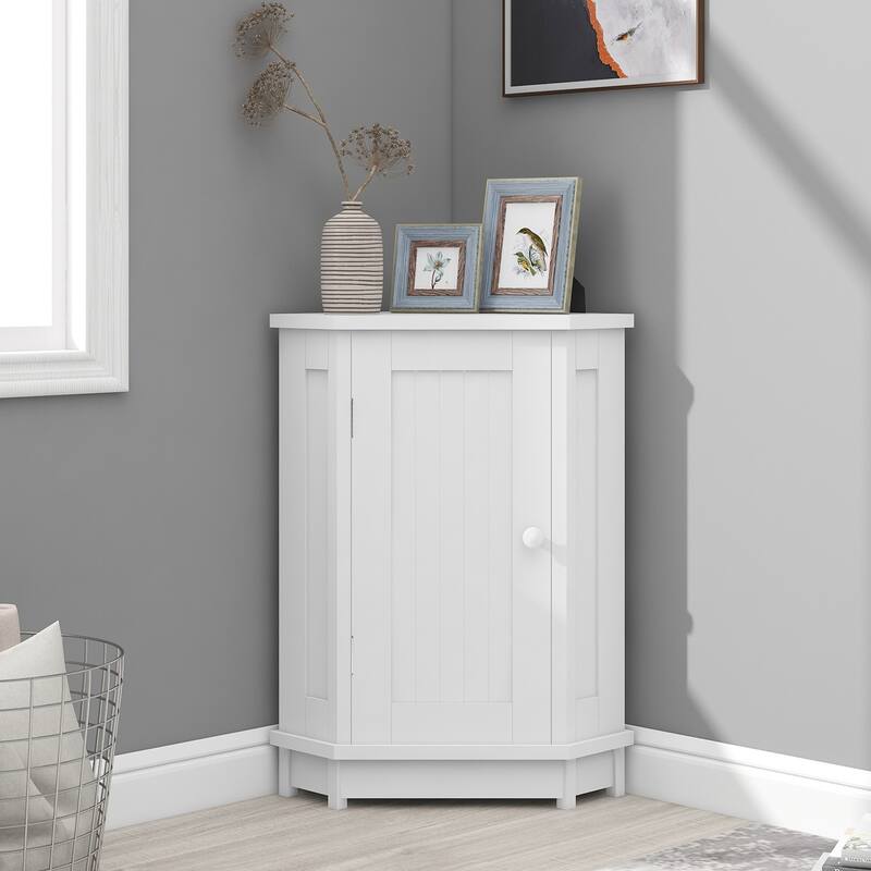 White Triangle Corner Cabinet Storage Cabinet with Adjustable Shelves, Simple Skin Care Cabinet for Bathroom Entryway