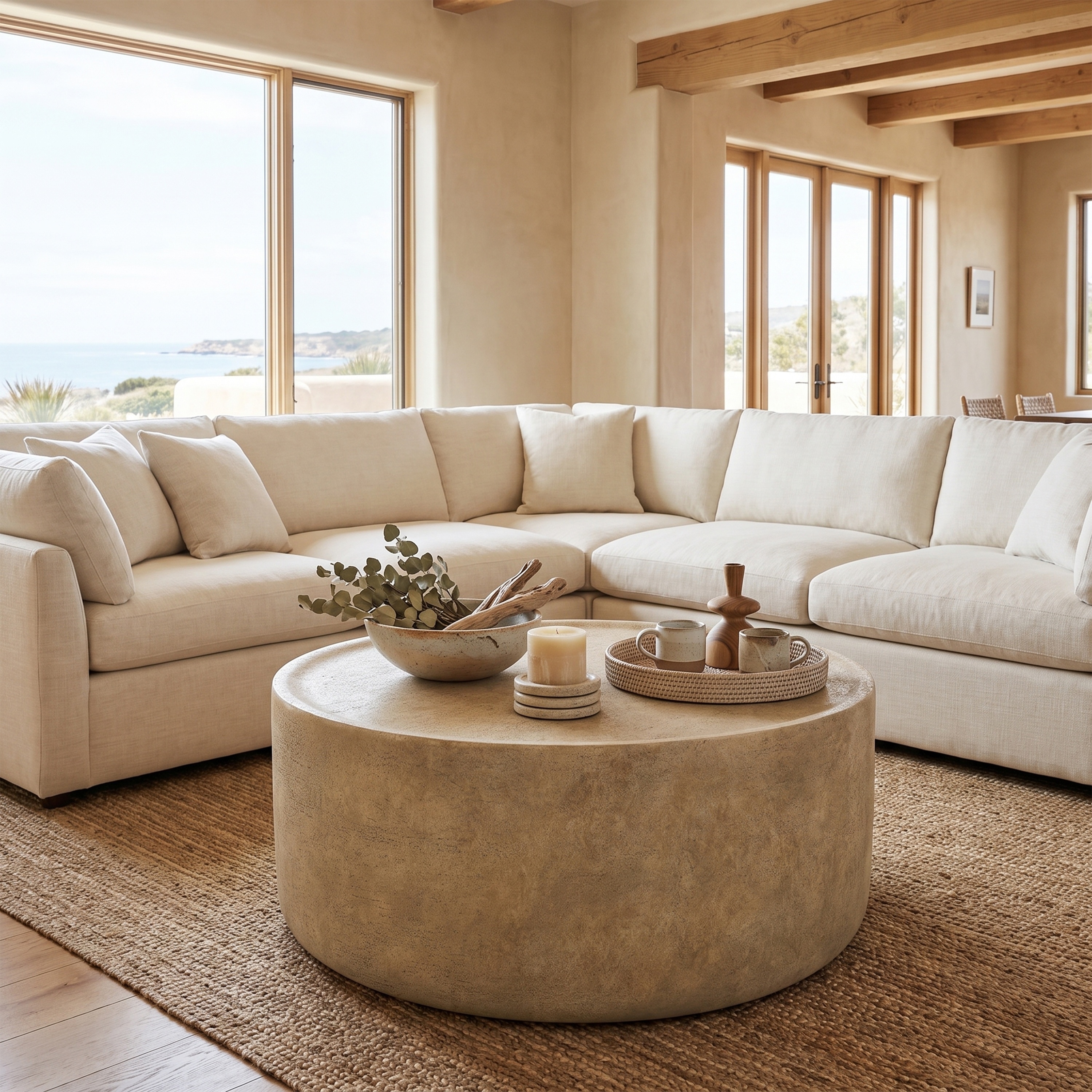Christopher Knight Home - Gabrielle Outdoor/Indoor Rustic Coffee Table with 31.5" Round Lightweight Concrete MGO Drum Design