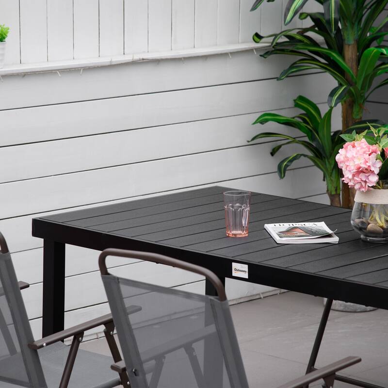 Outsunny Patio Dining Table for 8, Rectangular Aluminum Outdoor Table for Garden Lawn Backyard