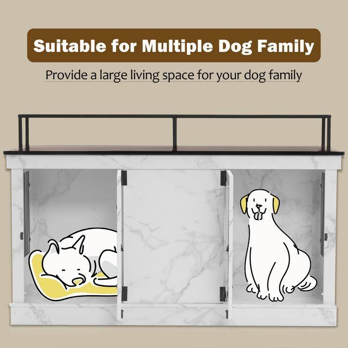 Mcombo Large Dog Crate Furniture TV Stand,Wooden Dog Kennel with Double Doors 1861