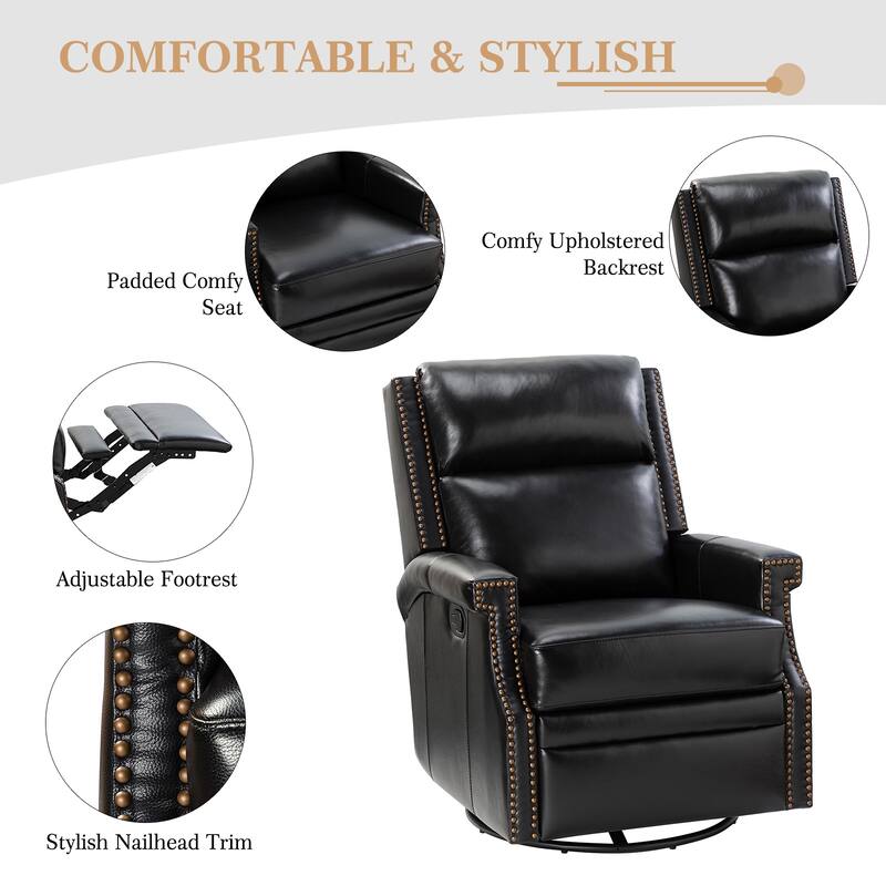 Echidna Transitional Genuine Leather Swivel Rocker Nursery Chair with Nailhead Trim by HULALA HOME