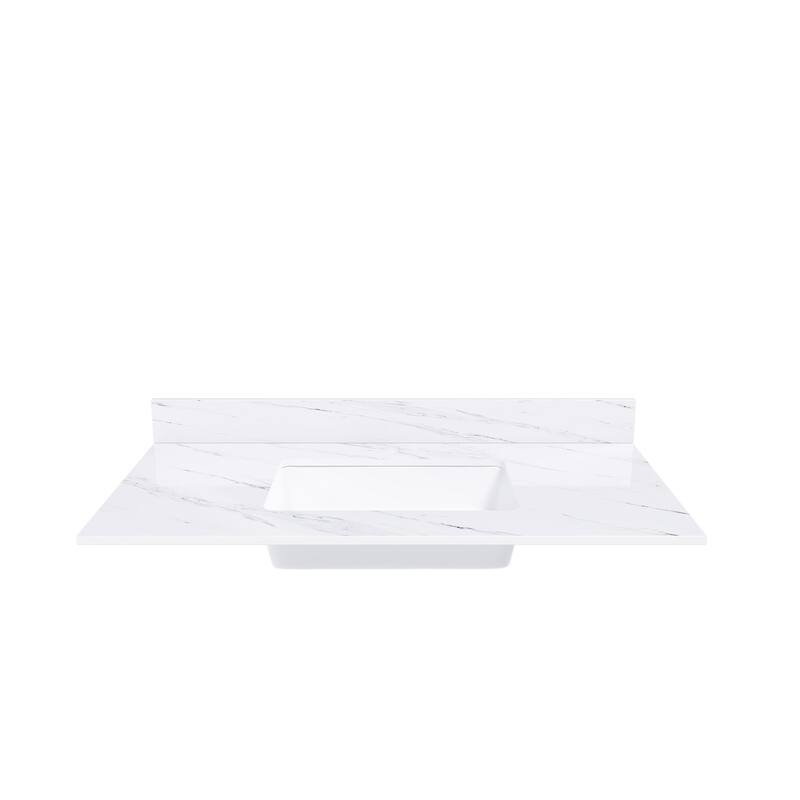 Roomfitters 43 Inch Bianco Carrara Venato Vanity Top with Rectangular Undermount Sink, Sintered Stone Counter, White