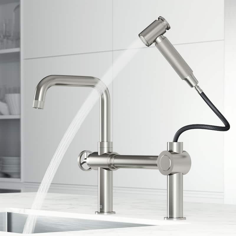 VIGO Cass 13" H Widespread Pull-Out Sprayer Kitchen Faucet