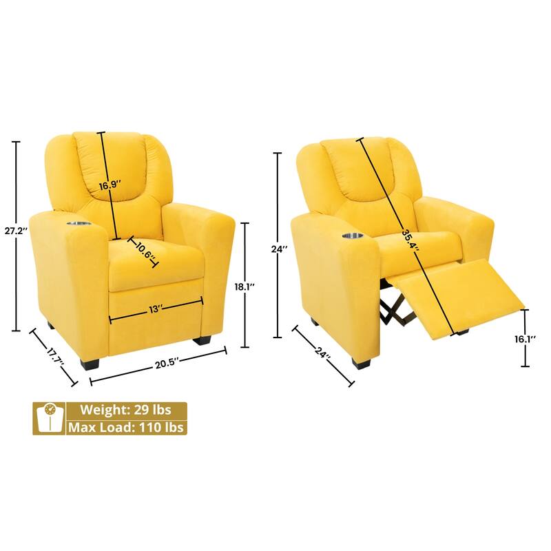 Pushback Kids Recliner Chair with Footrest & Cup Holders - Ultimate Comfort for Toddlers