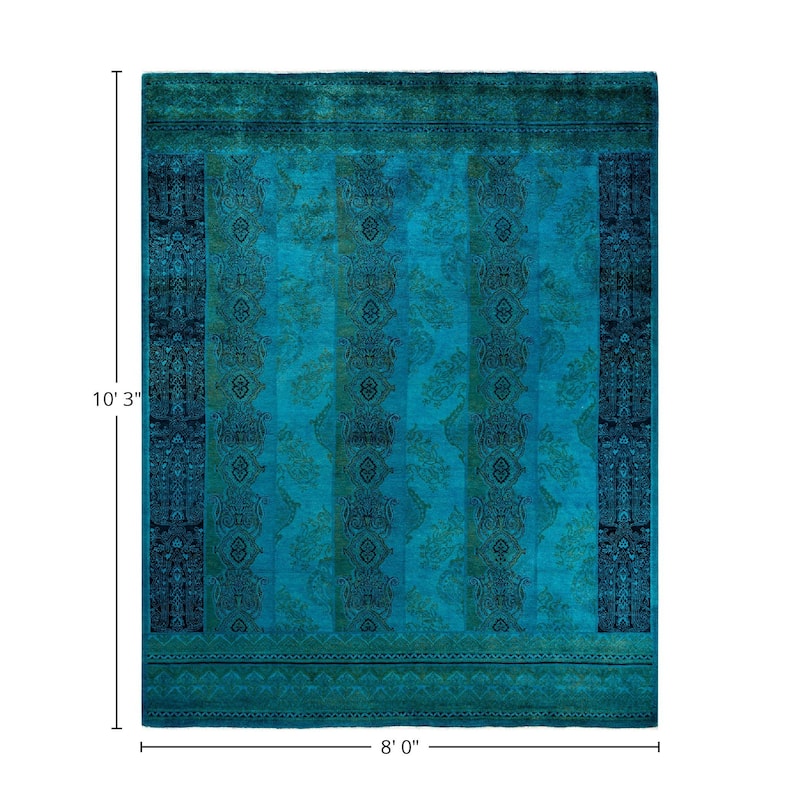 Overton Hand Knotted Wool Vintage Inspired Modern Contemporary Overdyed Blue Area Rug - 8' 0" x 10' 3"