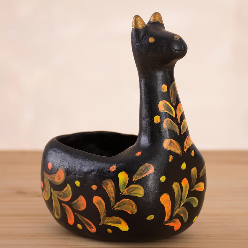 Novica Handmade Black Llamita Ceramic Figurine