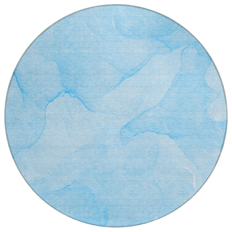 Machine Washable Indoor/ Outdoor Abstract Chantille Rug - Blue - 8' x 8'