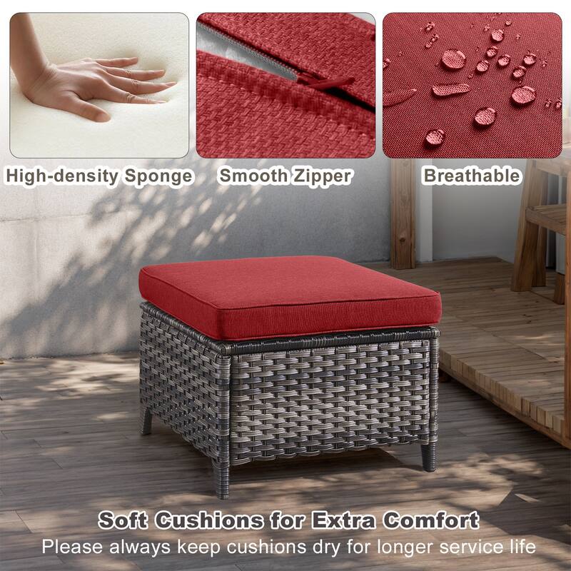 Gymojoy Patio PE Rattan Ottoman with Cushion