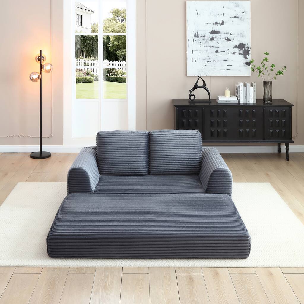 Sofa Bed Grey Sleeper Sofa with 2 Pillows, Upholstered Sofa Couch Loveseat 2-Seater Sofa Couch with Armrests