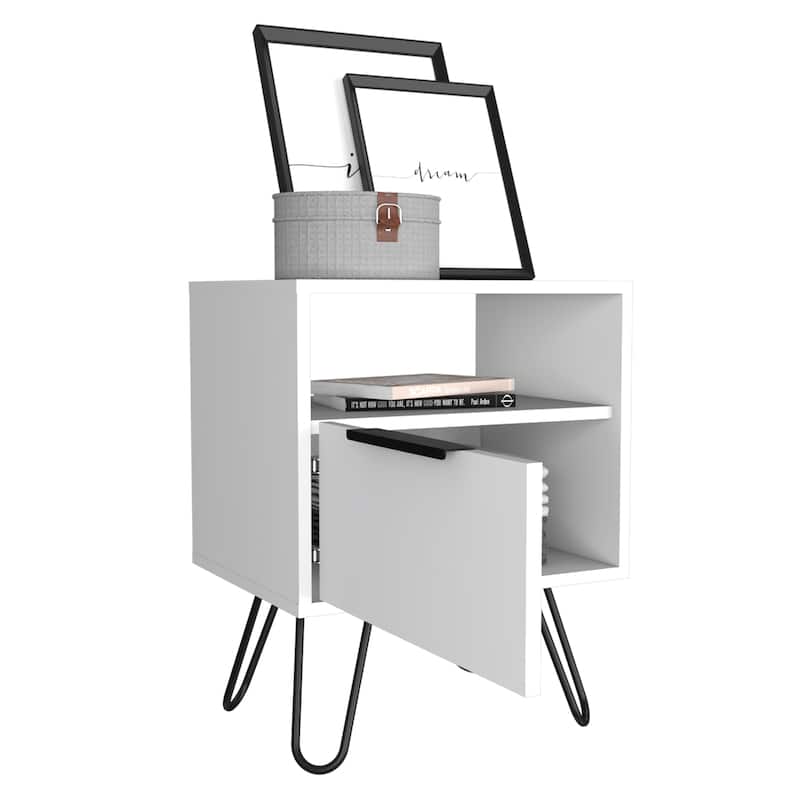 Nightstand 22"H,One Open Shelf,Single Door Cabient,Hairpin Legs,for Bedroom,Hallway,Nightstand Bedside Table Furniture