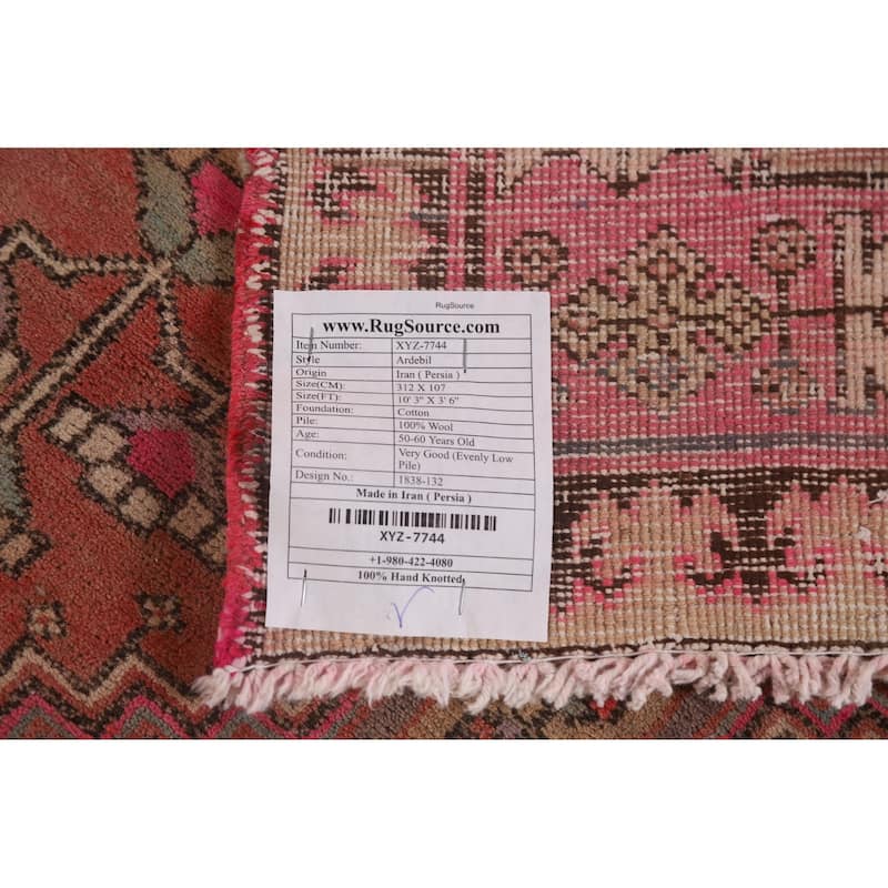 Ardebil Persian Vintage Runner Rug Handmade Hallway Wool Carpet - 3'6" x 10'3"