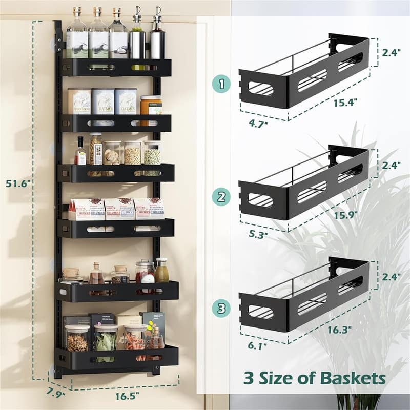 6Tier Over the Door Pantry Organizer - 7"D x 16.5"W x 51.6"H
