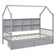 preview thumbnail 20 of 21, Twin Size House Bed with 2 Drawers & Storage Shelf, Wooden Low Platform Bedframe Daybed with Roof