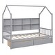 preview thumbnail 15 of 22, Wooden Twin House Bed with Storage Drawers and Shelf, Playhouse Bed for Kids