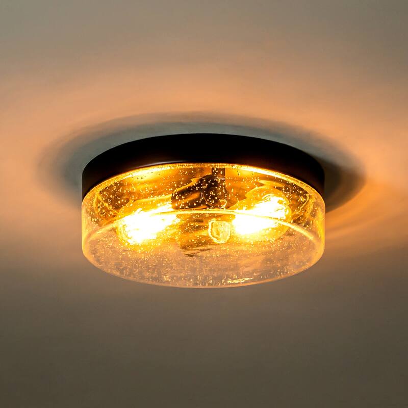 11.2" 2-Light Black Farmhouse Dome Flush Mount Ceiling Light with Seeded Glass Shade for Hallway,Kitchen, Entryway and Foyer