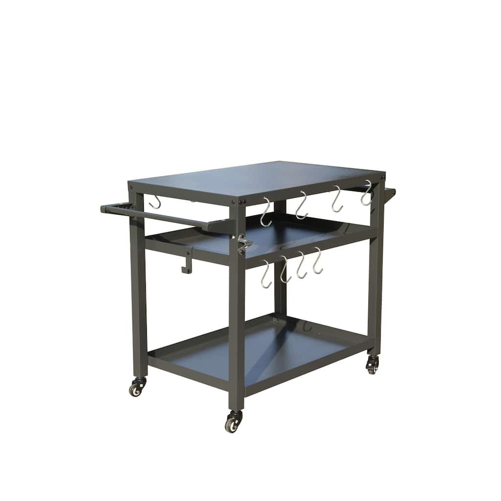3-Shelf Outdoor Grill Table, Grill cart Outdoor with Wheels, Pizza Oven and Food Prep Table, Blackstone Table
