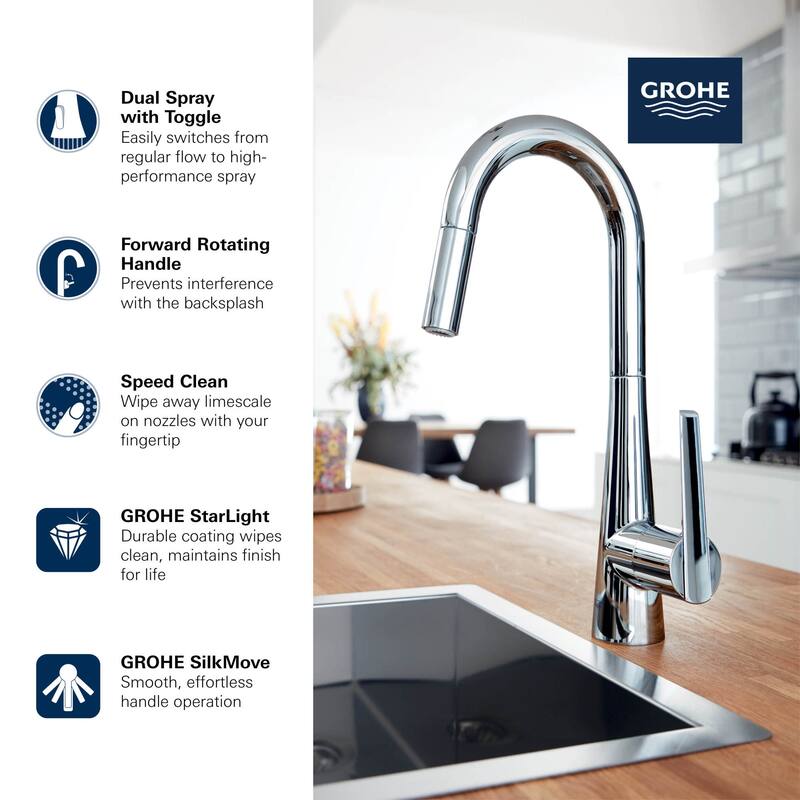 Grohe Zedra 1.75 GPM Single Hole Pull Down Bar Faucet with SilkMove