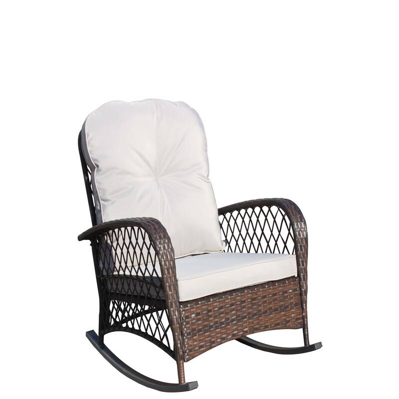 Outdoor Wicker Rocking Chair with Wide Seat, All- Weather Rattan Armchair for Poolside, Garden, Porch, Backyard