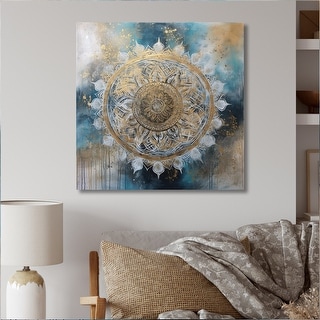 Designart "Teal And Gold Mandala Iii" Boho Mandala Wall Art For Living ...