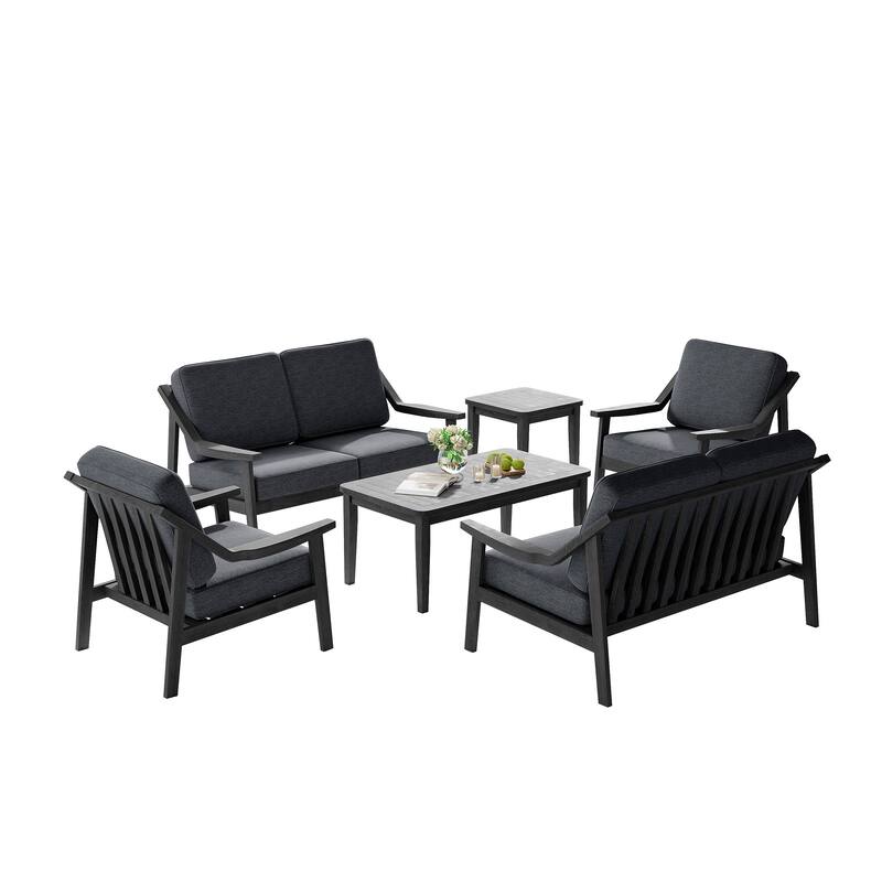 6-piece Wood Patio Chat Set Teak Conversation Set with Cushion