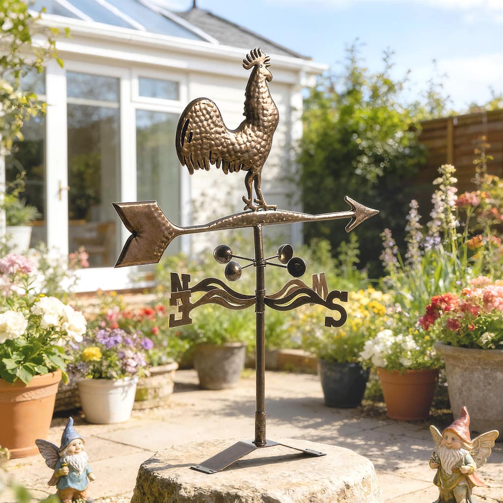 Outsunny Metal Rooster Weathervane, Roof Mount Wind Direction Indicator, Outdoor Weather Vanes