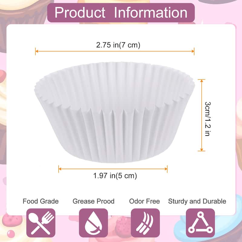 200 Count Cupcake Liners Cupcake Muffins Liners Paper Baking Cups - White