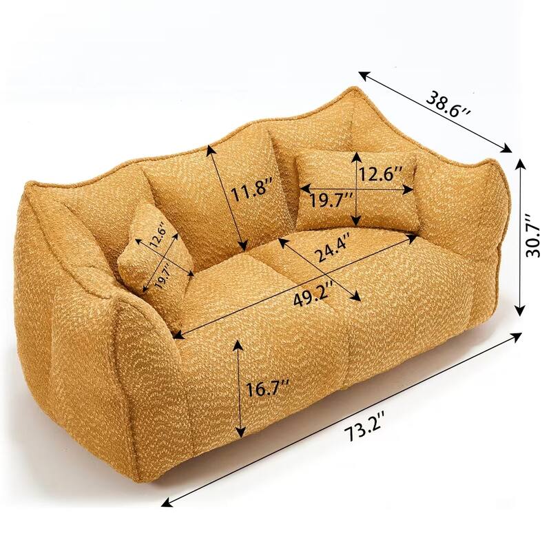73.2" Chenille Oversized Beanbag Sofa Chair with High-Resilience Foam, Armrests and Handles
