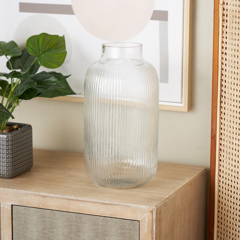 Glass Ribbed Decorative Vase - Clear - Roche River Decor