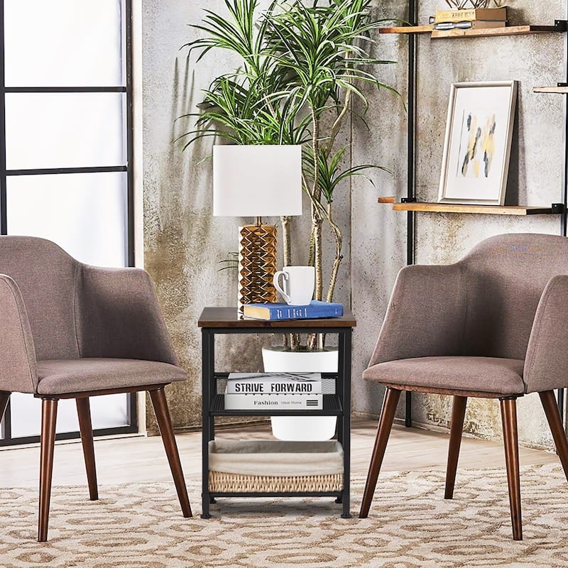 Costway 3-Tier Industrial End Side Table Nightstand W/2 Adjustable - 16'' x 16'' x 22''