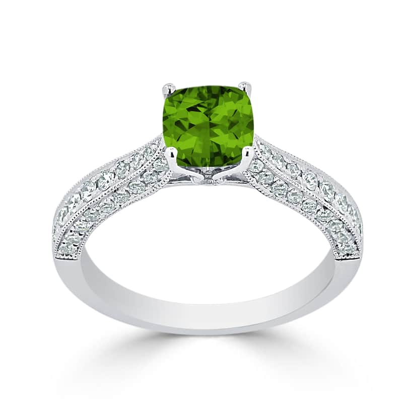 Auriya 1ct Unique Cushion-cut Peridot and Diamond Engagement Ring 3/8ctw 14k Gold