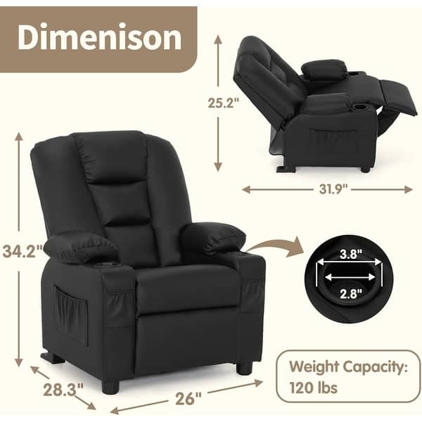 dimension image slide 4 of 11, MCombo Big Kids Recliner Chair for Toddler Boys and Girls Faux Leather - 28.3"(L)x26.4"(W)x34.2"(H)