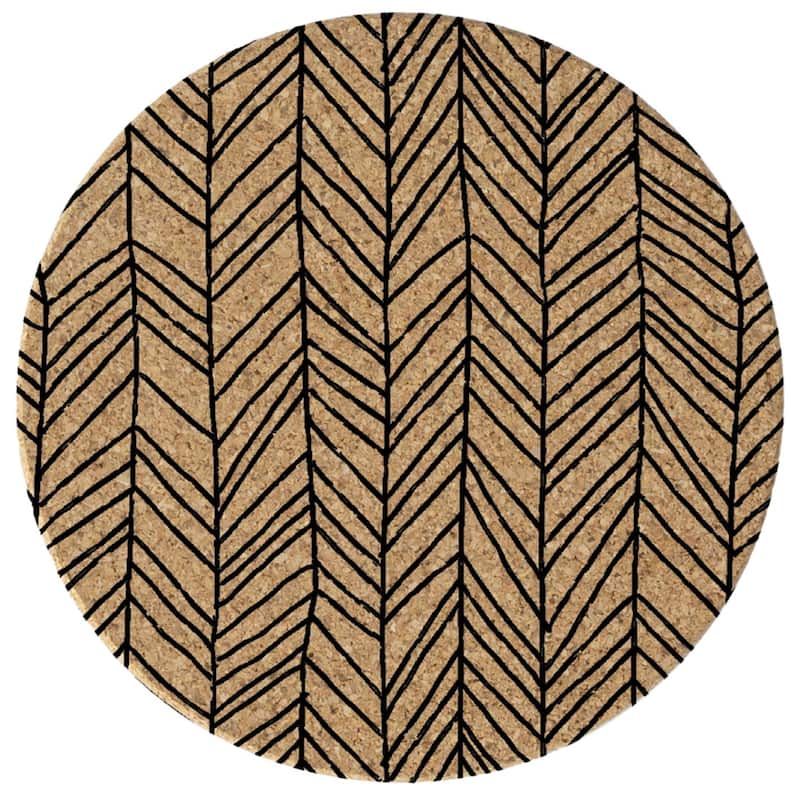 Skinny Herringbone 4 Pack Absorbent Cork Coaster Made in The USA 4" Round - Multi