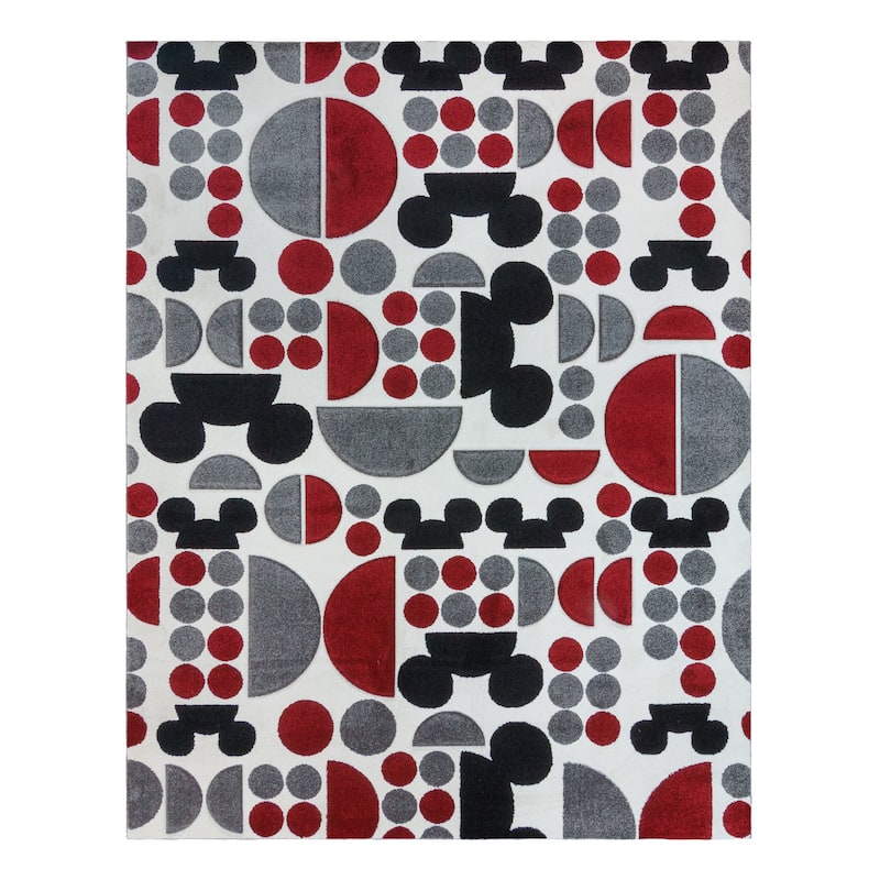 Licensed Disney Mickey Mouse Bravo Encore Modern Geometric Spheres Grey/ Ivory/ Red Indoor Area Rug Runner