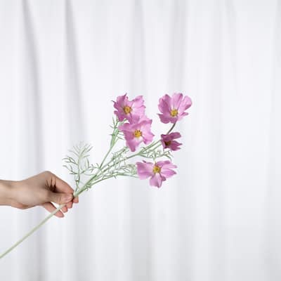 Pink Silk Decorative Artificial Cosmos(Pack of 1 Branch)