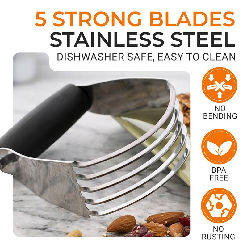 Cheer Collection Stainless Steel Dough Blender with 5 Blades and Non Slip Handle Black