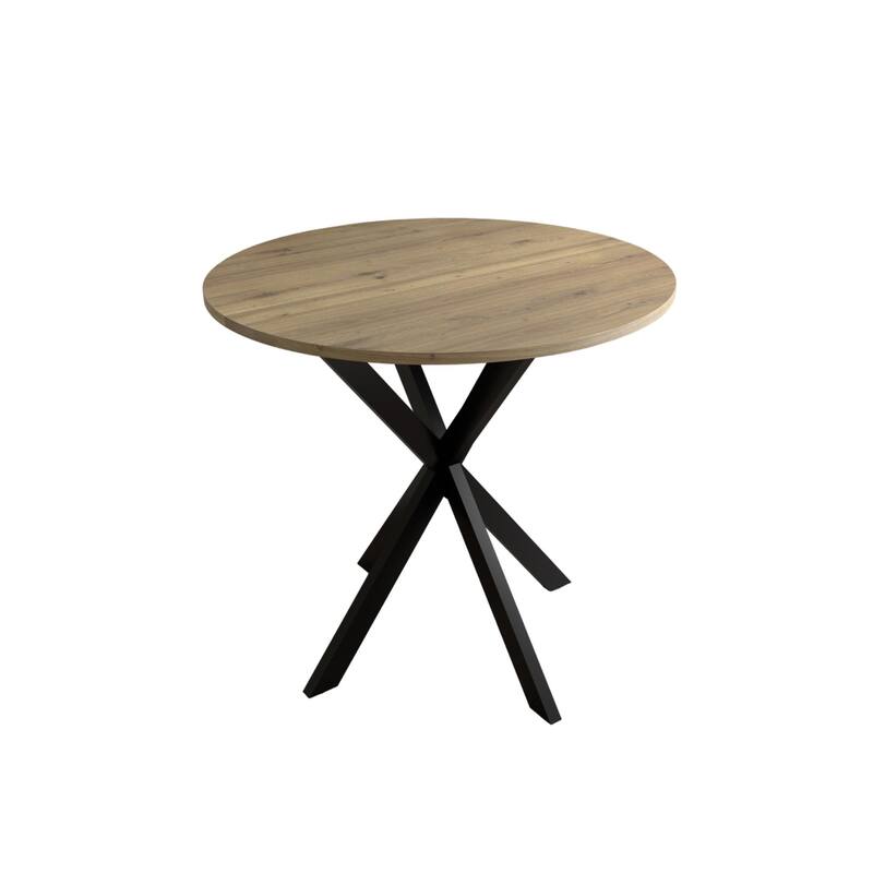 Anmytek Round Dining Table Modern Wood Top and Metal Frame Brown Industrial Kitchen Table