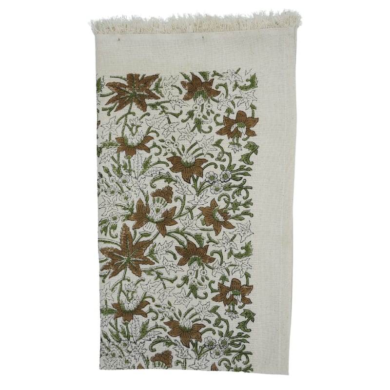 Fabdivine Honeycomb or Waffle Weave Hand Block Floral Print Hand Towel, Kitchen Gift Use